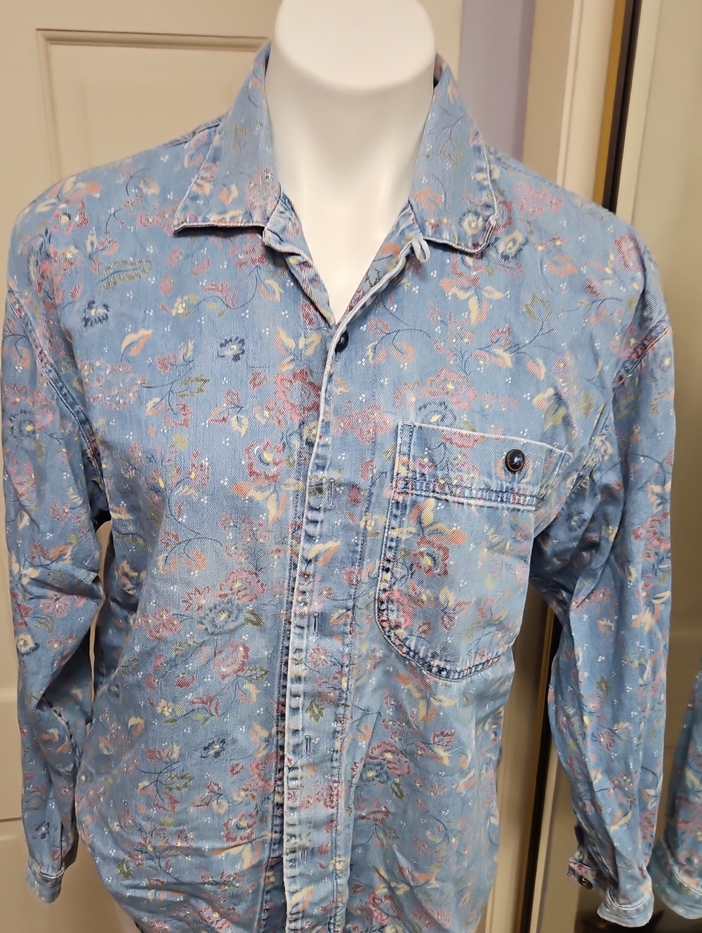 Light Blue Floral Button-Up Shirt